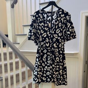 Chic Black and White Leopard Print Mini Dress